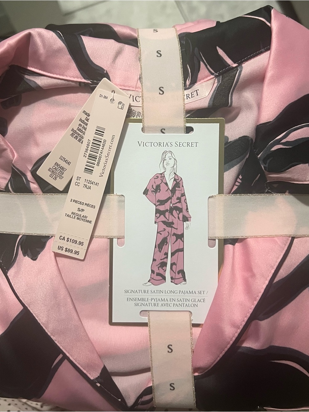 Victoria's Secret Pink & Black Satin Pajama Set